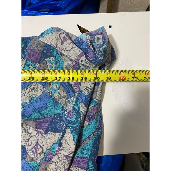 Permit Brand Shirt Mens L Blue Button Up Geometric Surf Cotton Relax 90s VTG - Picture 4 of 14